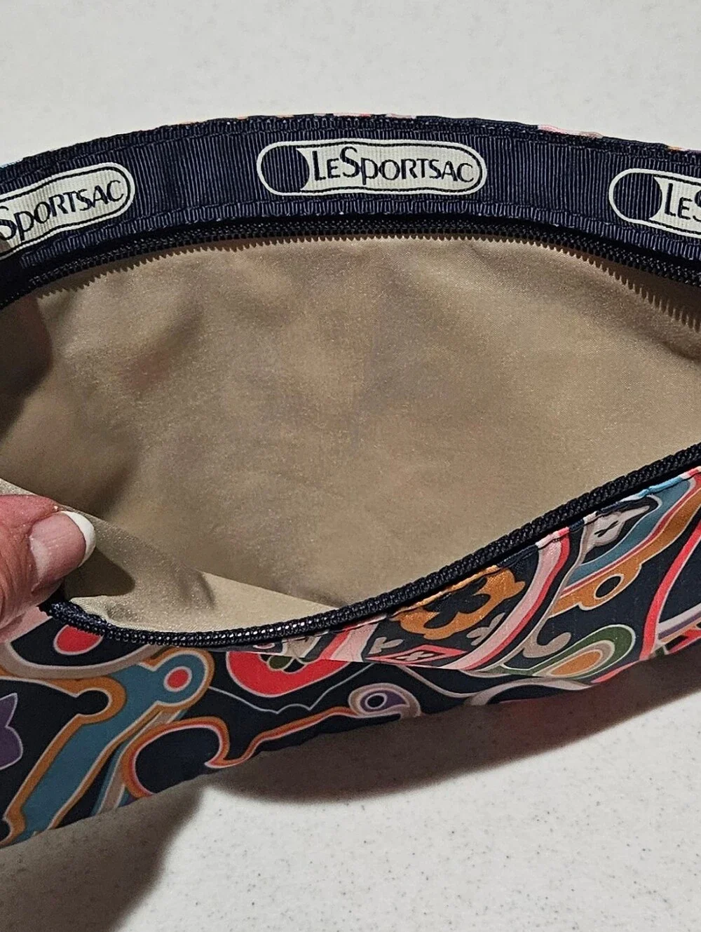 LeSportsac Set of 2 Matching Navy Paisley Zip Pouches
